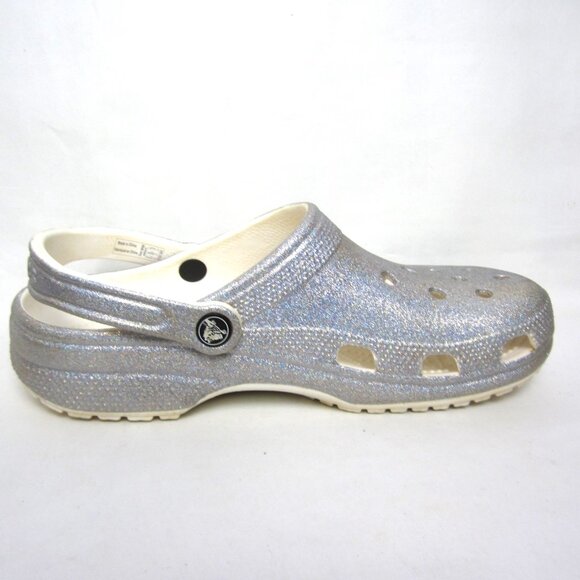 CROCS Classic Clog Women's 11 Silver Glitter Shimmer EUC Sparkle - Picture 3 of 13
